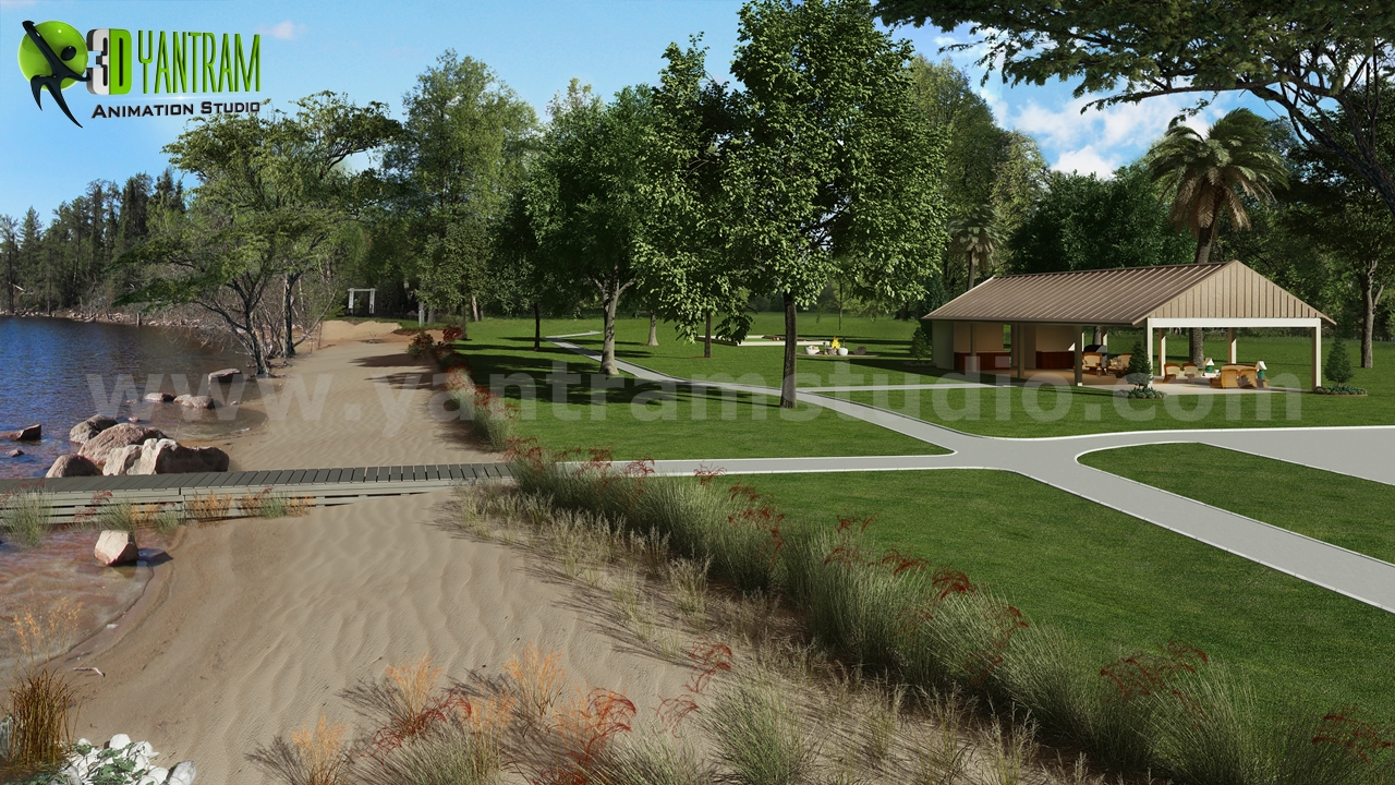 Recreation Area, River side Architecture Rendering Ideas Toronto, Canada - Beautiful Recreation area of one of property with natural lighting, landscaping, modern furniture and a peaceful environment with outdoor furniture - a perfect location for weekends. by Yantramarchitecturaldesignstudio