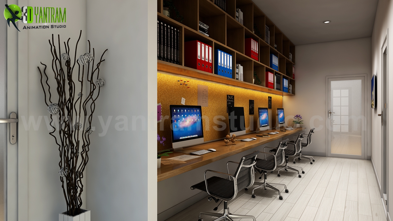 Take Advantage Computer Room Rendering Ideas by Yantram offices interior designer Atlanta, USA - Interior design firms A computer depends on the computer room furniture to bring out its maximum efficiency. 3d interior modeling The chair you sit on for sometimes hours at a time is also extremely important. http://www.yantramstudio.com/ by Yantramarchitecturaldesignstudio