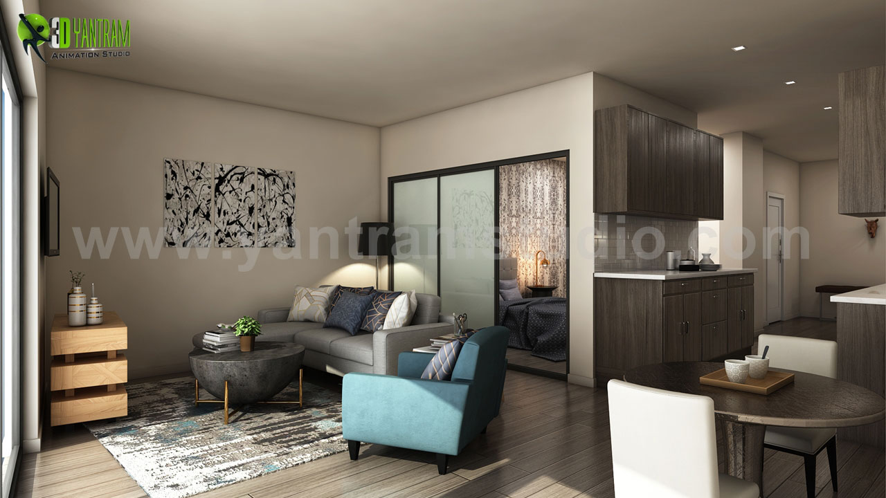 apartment-rendering-living-room-kitchen-dininig-ideas-modern-furniture.jpg - Latest Apartment with 3D Interior Modeling, Luxuries Combo of Living room and kitchen with Wooden Floor & Furniture  Ideas by Yantram Architectural Design Home Plans, Miami - USA by Yantramarchitecturaldesignstudio