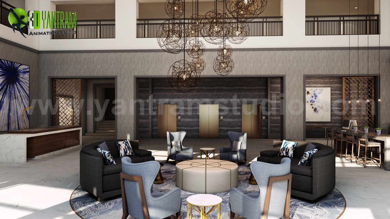 Hotel Interior Waiting ideas - The hotel owner who does not provide lobby television programming is both ignoring a source of revenue for himself and doing his guests a disservice.  by Yantramarchitecturaldesignstudio