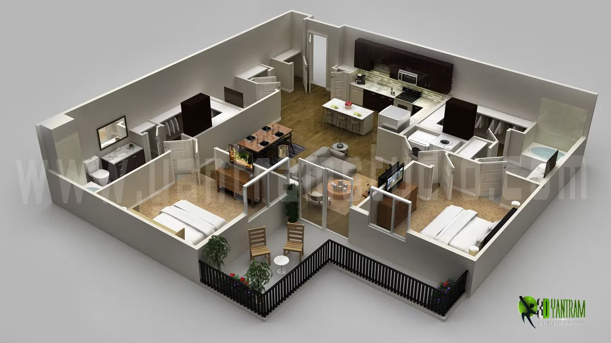 3D Floor Plan Design of Modenr Apartment.jpg -  by Yantramarchitecturaldesignstudio