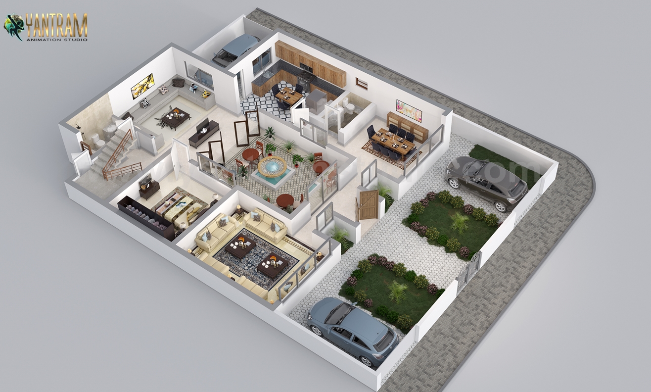 Residential 3D Floor Plan Rendering by Yantram Architectural Design Studio.jpg -  by Yantramarchitecturaldesignstudio