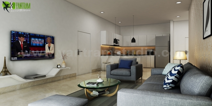 Modern Interior Living Room and Kitchen - architectural design home plans by Yantramarchitecturaldesignstudio