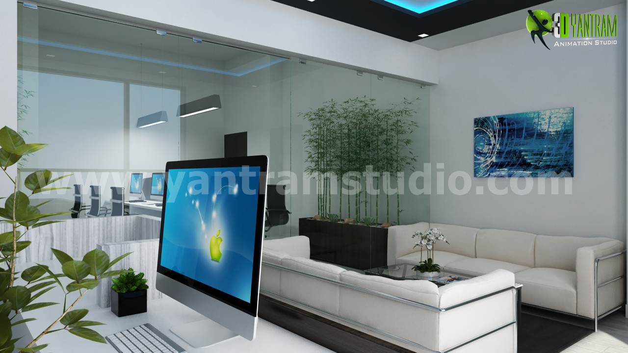 Office 3D Interior Rendering Unique Reception Area Design.jpg -  by Yantramarchitecturaldesignstudio