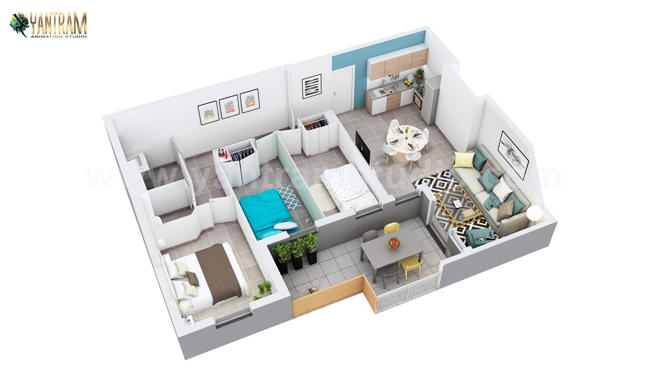 3D Home floor plan design of Residential Apartment Layout.jpg -  by Yantramarchitecturaldesignstudio