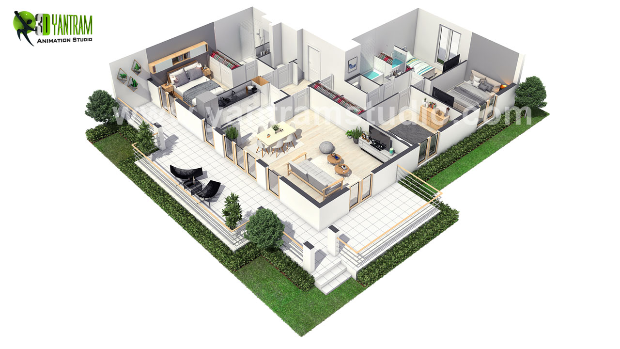 European-3D-Home-Floor-Plan-Design.jpg - European 3D Home Floor Plan Design ideas by Yantram 3D Virtual Floor Plan Design, Paris - France by Yantramarchitecturaldesignstudio