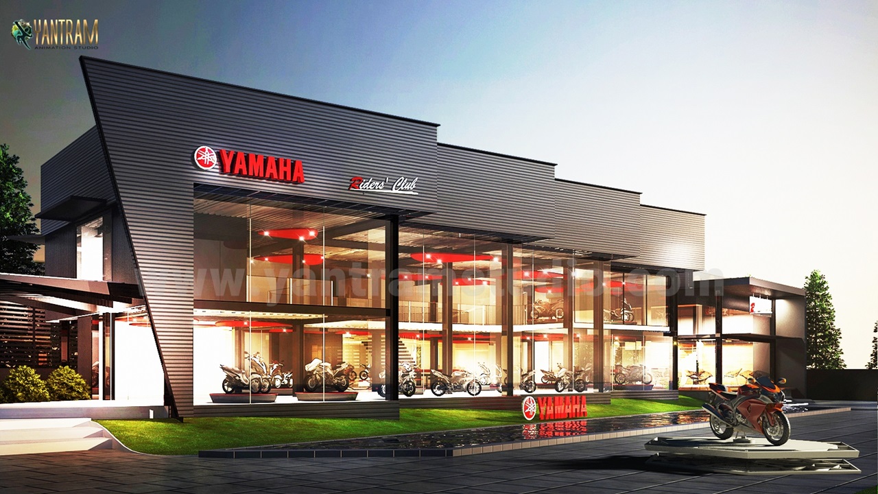 New yamaha Vehical Pod showroom concept of 3d architectural visualisation by 3d rendering services.jpg -  by Yantramarchitecturaldesignstudio