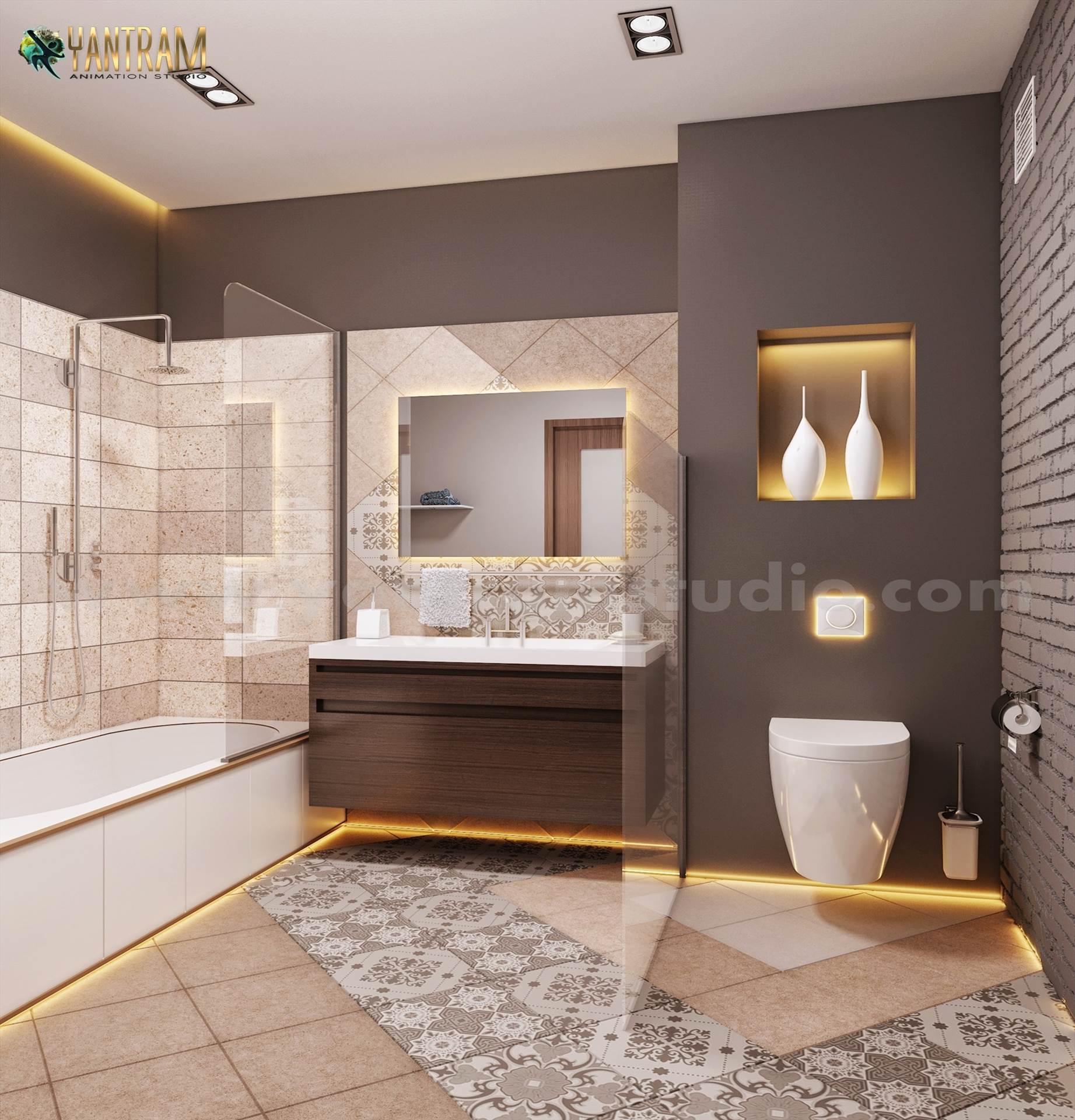 Contemporary Bathroom Decor Style Interior Design for Home by Architectural Animation Services, Qatar - Doha001.jpg -  by Yantramarchitecturaldesignstudio