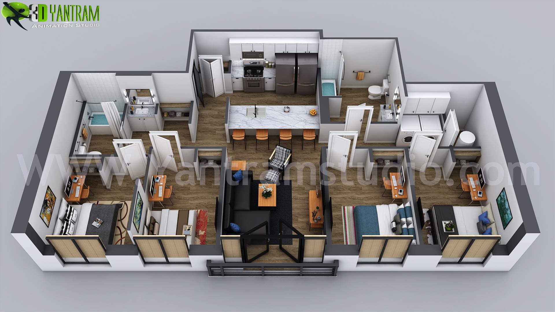3D Home Floor Plan Designs By Yantram floor plan designer - Washington, USA - Floor plans are usually drawn to show exact property area and room types. some are come along with appliances and furniture for the better idea about placement and space utilization.
Read MOre -- https://goo.gl/6fYD3K

#Modern #3D #floorplan #design #i by Yantramarchitecturaldesignstudio
