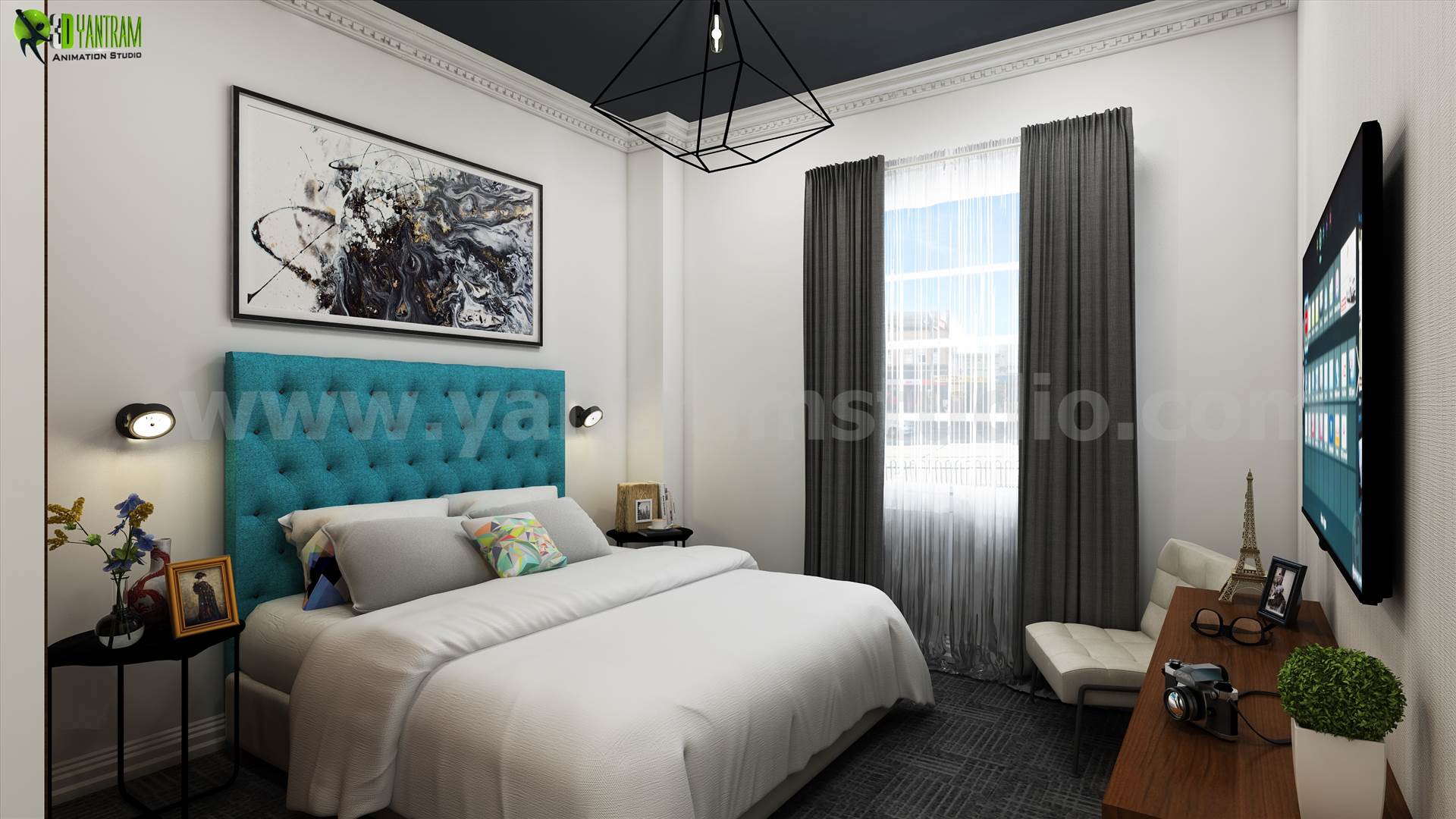 3D Interior Bedroom Rendering Design - interior design for home by Yantramarchitecturaldesignstudio