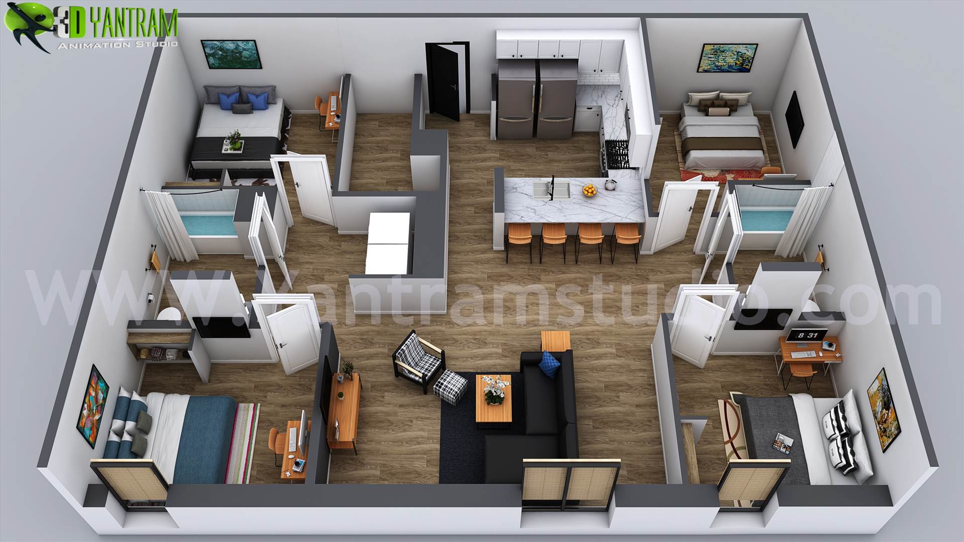 3D Home Floor Plan Designs By Yantram floor plan designer - Washington, USA - Floor plans are usually drawn to show exact property area and room types. some are come along with appliances and furniture for the better idea about placement and space utilization.
Read MOre -- https://goo.gl/6fYD3K
#Modern #3D #floorplan #design #ide by Yantramarchitecturaldesignstudio
