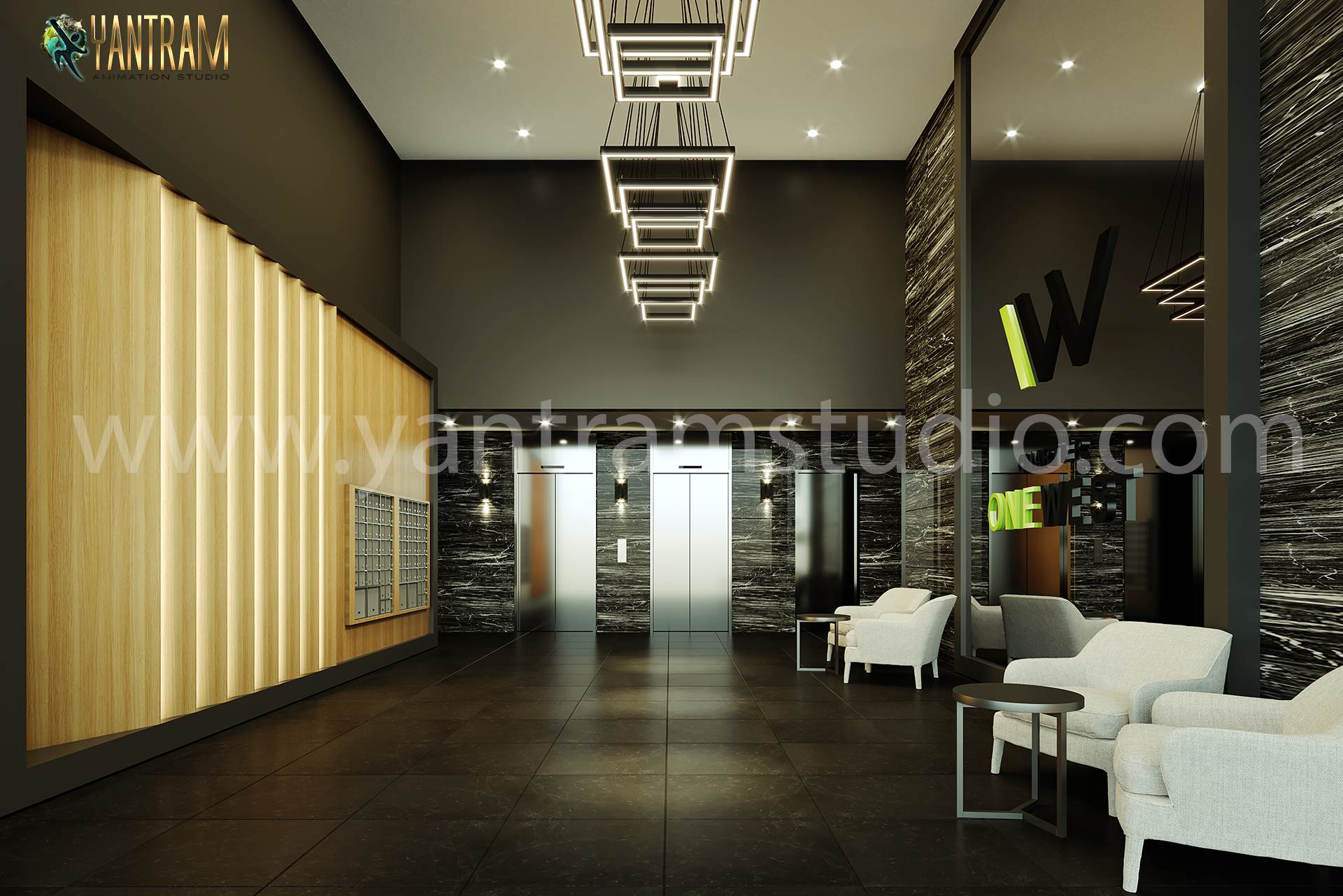 3d interior design rendering views of the lobby, kitchen, gym, bathroom, pool by Architectural Design Studio 2021.jpg -  by Yantramarchitecturaldesignstudio