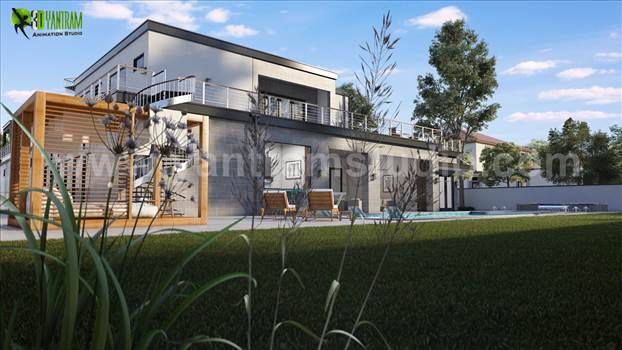 Modern 3D Exterior Villa Rendering Design - Project 98: Modern Villa Design 
Client: 768. Igor 
Location: Bern - UK 

Modern Villa Modeling, Beautiful modern villa 3d front day view with exterior landscape designing, Villa has a fabulous garden with lawn and trees and a magnificent swimming poo