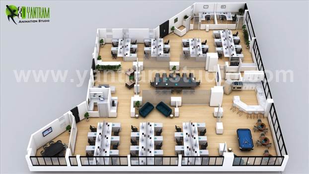 3D Floor Plan Design of Modern Office in Newark, N - 3d floor plan design The 3d floor plan design of the Modern Office in Newark, New York by 3d architectural visualisation studio was created with the latest technology and equipment.
