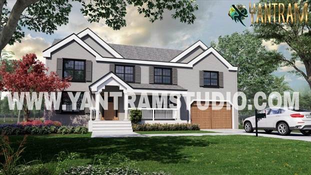 Landscape view-style Villa by Architectural Animat - This Landscape view-style Villa design is created by Architectural Animation Services Surat. The above project shows an Architectural Animation of the two-floor villa with a rooftop, garage slot &amp; landscape area with greenery. The 3D  visualization cr