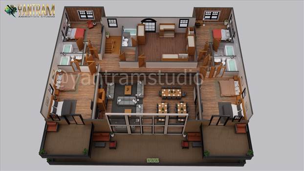 3D Floor Plan Design services for a shared house i - 3D Floor Plan Design services for a shared house in California by Yantram 3D Architectural Rendering Company. A 3D Floor Plan shows the positioning of all the furniture, size, and which way the door swings. 3D Floor Plan helps to visualize the entire prop