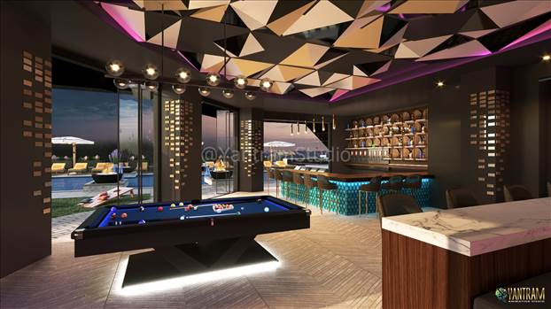 3D Interior Visualization - 3D Interior Visualization has created an immaculate interior design on a Lounge-bar, including the furnishing by Yantram 3d Architectural Rendering Company. The definition of elegance along with the client's satisfaction is presented in the 3D Interior.