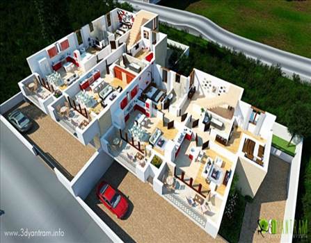 3D Floor Plans for Houses Design by Architectural - Fore More: https://www.yantramstudio.com/3d-floor-plan.html

A Modern and Beautiful floorplan Design of residential two story house with modern furniture and perfect color combinations. All areas of this house is well designed and developed according to