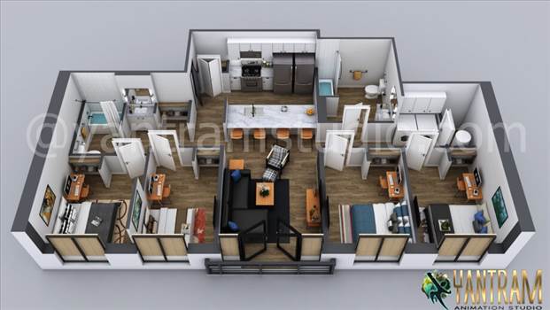 3D Floor Plan Design of  Residential Apartment - A 3D floor plan Design is an image that shows the structure that has walls, doors, windows, and layout Like fixtures, fittings, and furniture of a building, property, office, or home, in three dimensions. For More Visit:https://www.yantramstudio.com/
