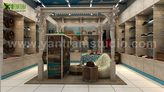 Semi-Classic 3D Cloth Shop Interior Design ideas - Project 36: 3D Interior Cloth Shop Design 
Client: 628 - Lisa
Location: Perth - Australia 

Semi-Classic  3D Cloth Shop Interior Design, Shop will be design in wooden & home entrance style and sitting place available in center of shop ideas by Yantram