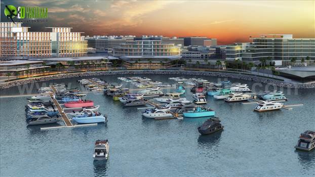 Project 160: Beach Hotel View with Yacht Station Design
Client: 902. Kyle
Location: Dubai - UAE

Architectural Beach Hotel View with Yacht Station Rendering by Yantram 3D Exterior Rendering Services, A seaside 3D Render which shows the entire design o